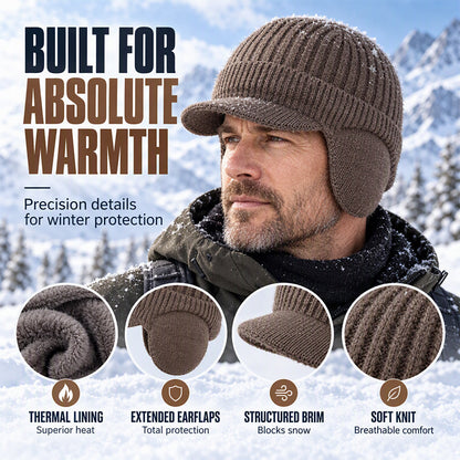 🧢 Cozy Ear Coverage, Structured Brim Detail | Men's Winter Knit Beanie Hat with Brim & Ear Flaps