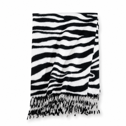 Women's Zebra Print Faux Cashmere Scarf Thick Warm Winter Shawl and Wrap with Tassels