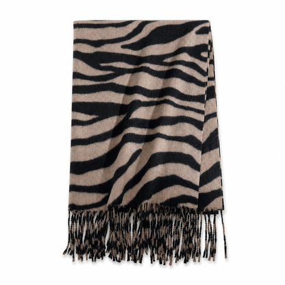 Women's Zebra Print Faux Cashmere Scarf Thick Warm Winter Shawl and Wrap with Tassels