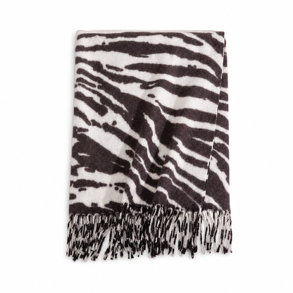 Women's Zebra Print Faux Cashmere Scarf Thick Warm Winter Shawl and Wrap with Tassels