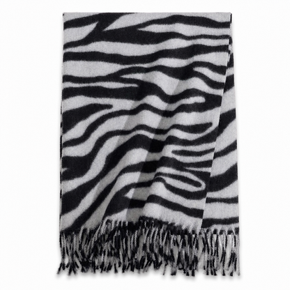 Women's Zebra Print Faux Cashmere Scarf Thick Warm Winter Shawl and Wrap with Tassels