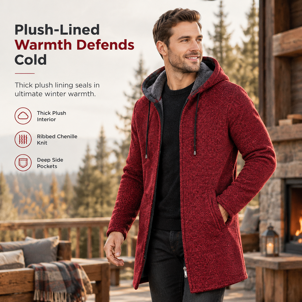 Men's Mid-Length Thickened Hooded Cardigan🔥𝙁𝙧𝙚𝙚 𝙎𝙝𝙞𝙥𝙥𝙞𝙣𝙜