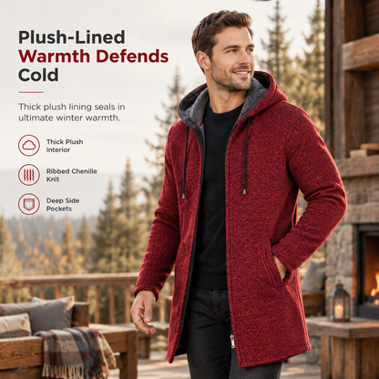 Men's Mid-Length Thickened Hooded Cardigan🔥𝙁𝙧𝙚𝙚 𝙎𝙝𝙞𝙥𝙥𝙞𝙣𝙜