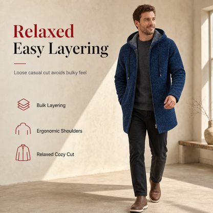 Men's Mid-Length Thickened Hooded Cardigan🔥𝙁𝙧𝙚𝙚 𝙎𝙝𝙞𝙥𝙥𝙞𝙣𝙜
