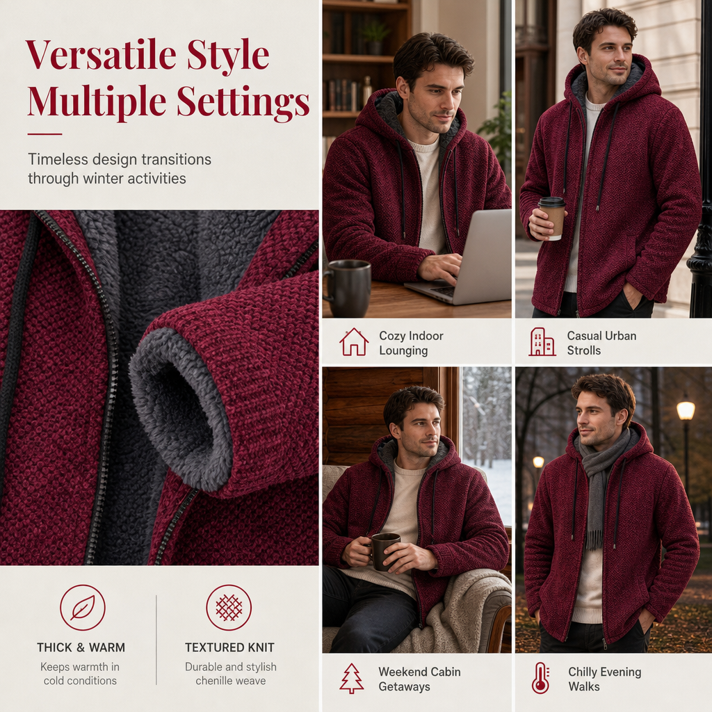 Men's Mid-Length Thickened Hooded Cardigan🔥𝙁𝙧𝙚𝙚 𝙎𝙝𝙞𝙥𝙥𝙞𝙣𝙜