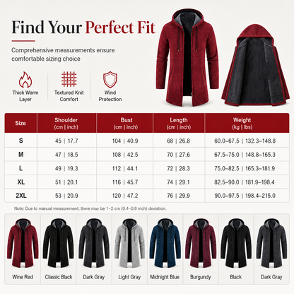 Men's Mid-Length Thickened Hooded Cardigan🔥𝙁𝙧𝙚𝙚 𝙎𝙝𝙞𝙥𝙥𝙞𝙣𝙜