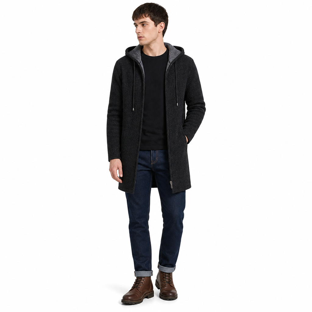 Men's Mid-Length Thickened Hooded Cardigan🔥𝙁𝙧𝙚𝙚 𝙎𝙝𝙞𝙥𝙥𝙞𝙣𝙜