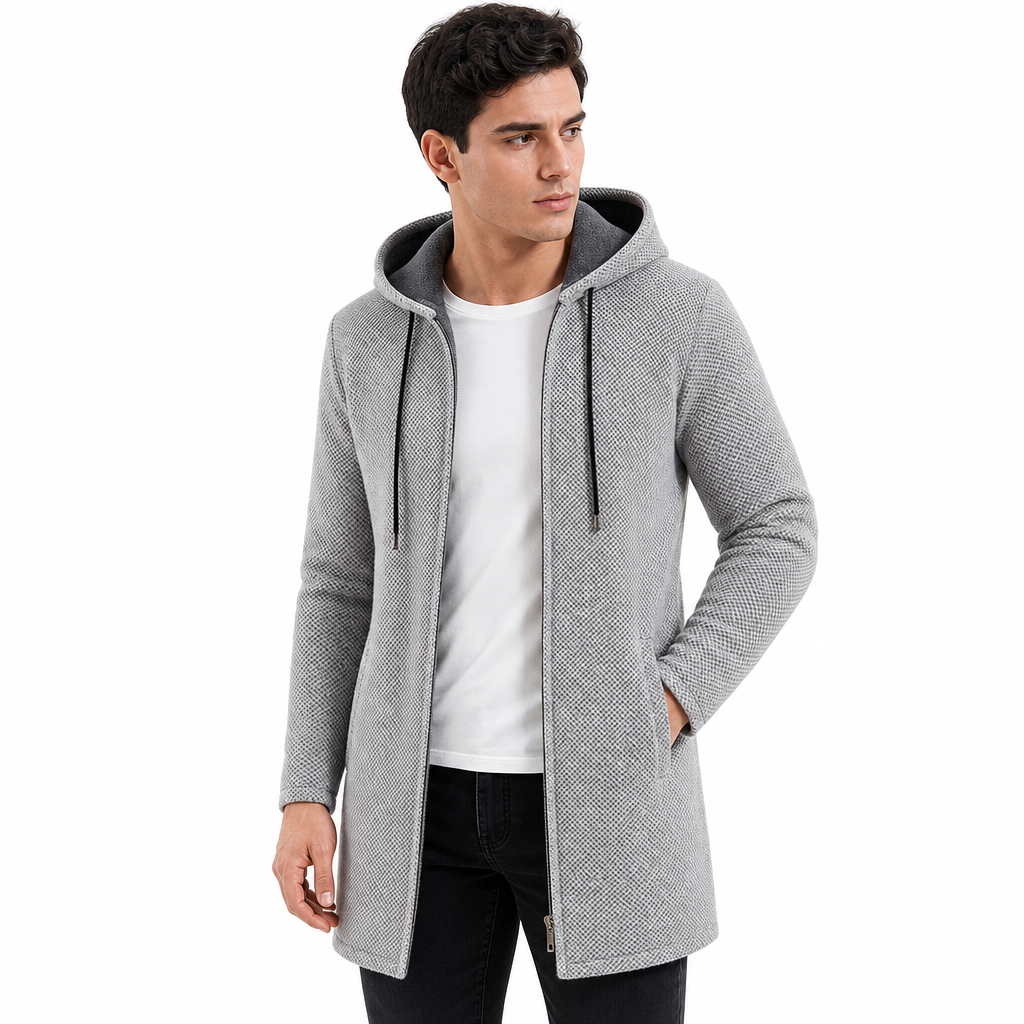 Men's Mid-Length Thickened Hooded Cardigan🔥𝙁𝙧𝙚𝙚 𝙎𝙝𝙞𝙥𝙥𝙞𝙣𝙜