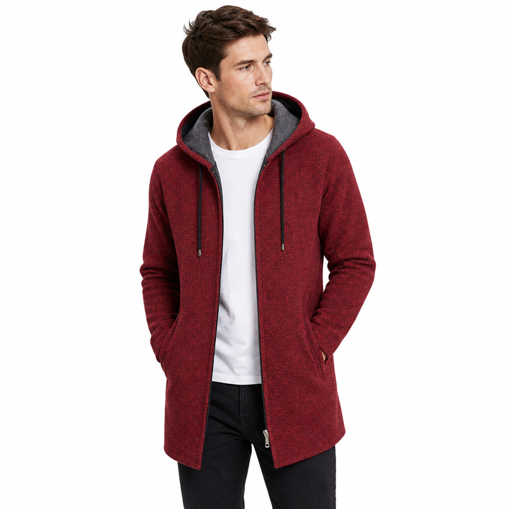 Men's Mid-Length Thickened Hooded Cardigan🔥𝙁𝙧𝙚𝙚 𝙎𝙝𝙞𝙥𝙥𝙞𝙣𝙜