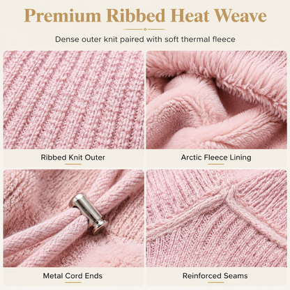 Womens Winter Thickened Knitted Hat with Integrated Neck Warmer and Face Mask Outdoor Warm Ear Protection Cap