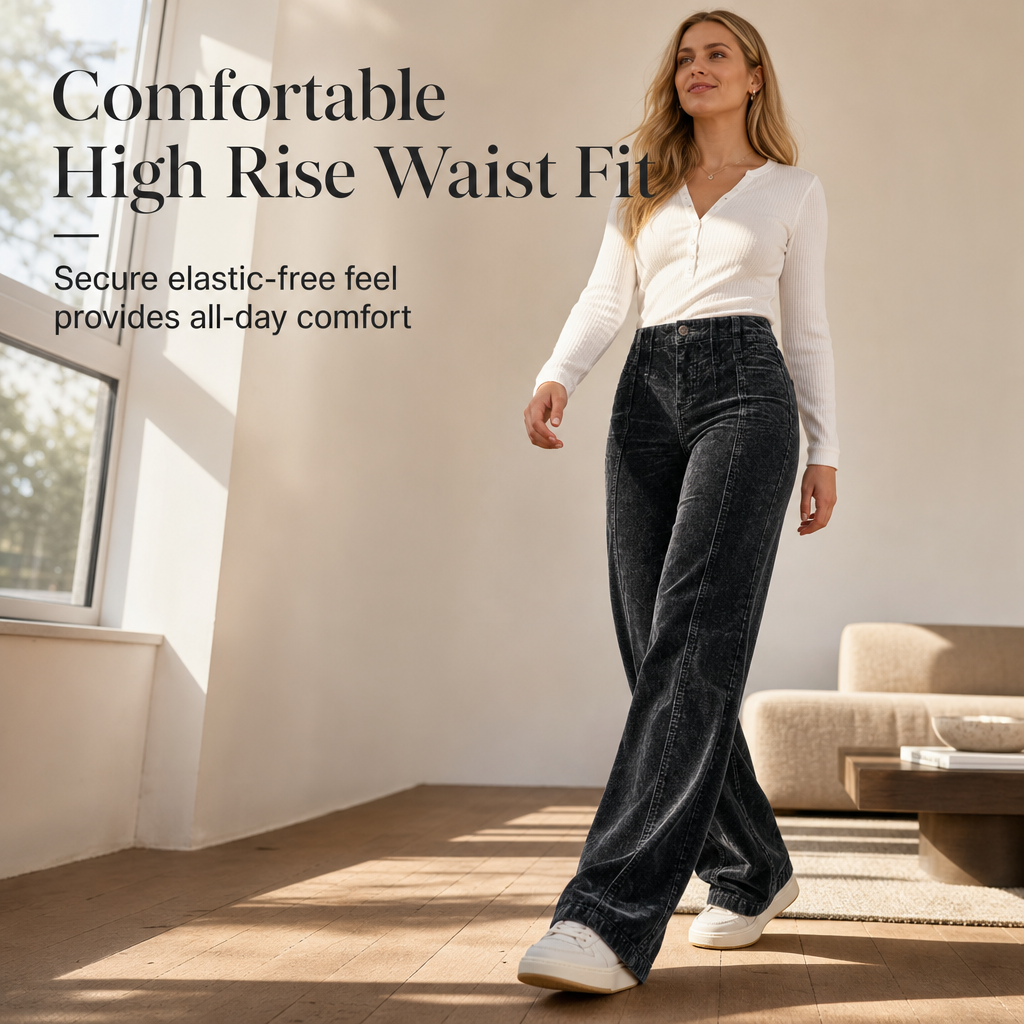 Women's Casual High-Waisted Wide Leg Corduroy Pants