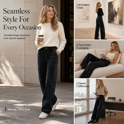 Women's Casual High-Waisted Wide Leg Corduroy Pants