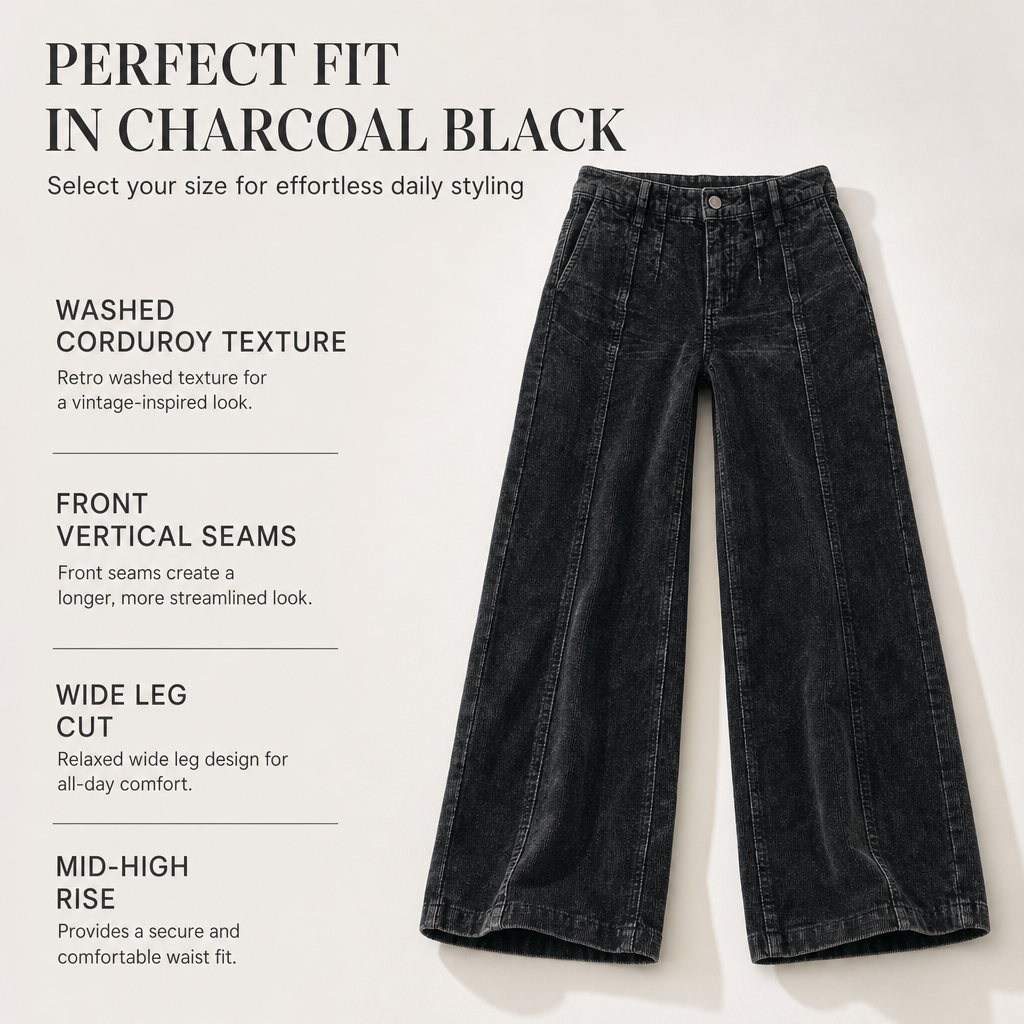 Women's Casual High-Waisted Wide Leg Corduroy Pants