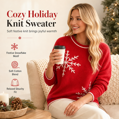 🎄Women's Christmas Snowflake Jacquard Knit Sweater Crew Neck Loose Fit Pullover for Autumn and Winter