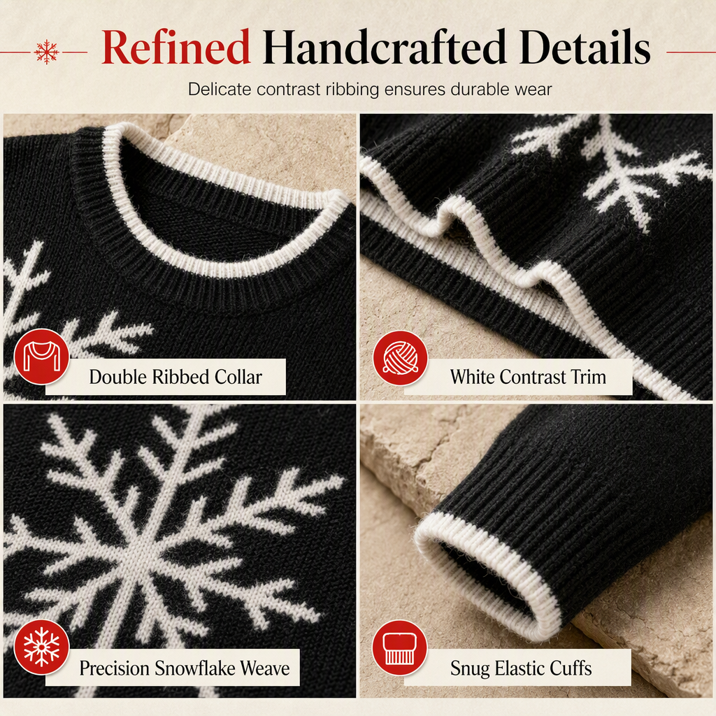 🎄Women's Christmas Snowflake Jacquard Knit Sweater Crew Neck Loose Fit Pullover for Autumn and Winter