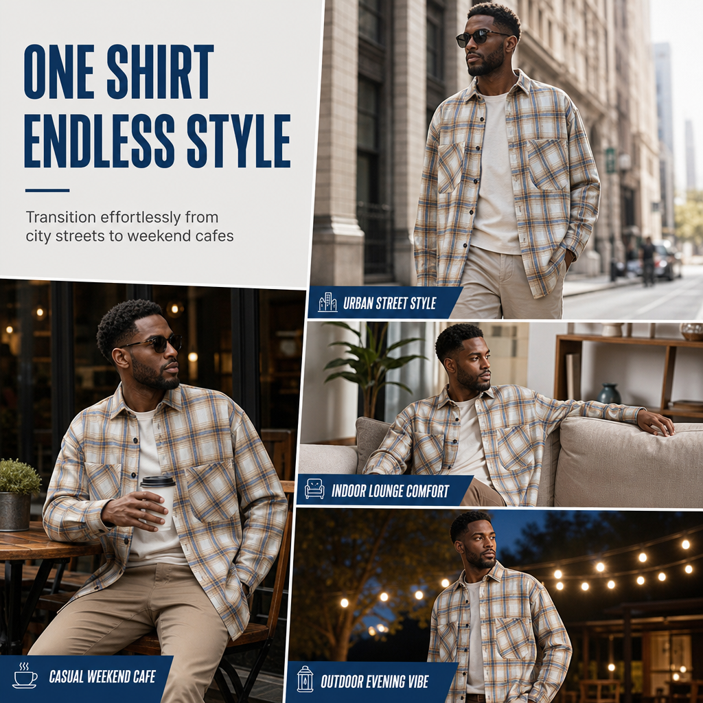 Unisex Casual Loose Fit Plaid Button Down Shirt Top for Men and Women