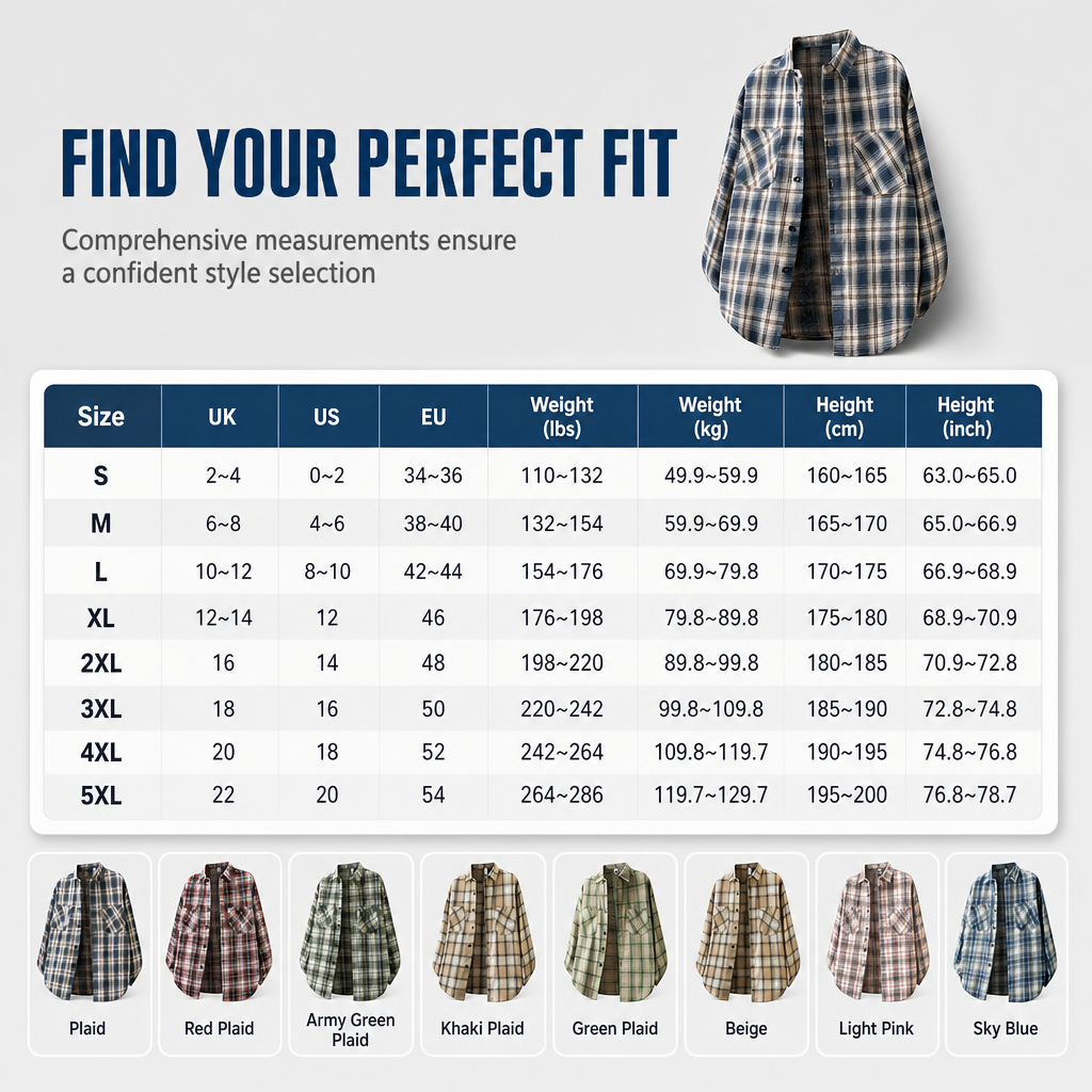 Unisex Casual Loose Fit Plaid Button Down Shirt Top for Men and Women