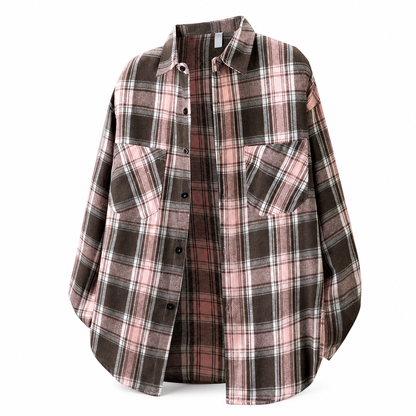 Unisex Casual Loose Fit Plaid Button Down Shirt Top for Men and Women