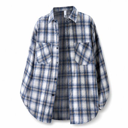 Unisex Casual Loose Fit Plaid Button Down Shirt Top for Men and Women