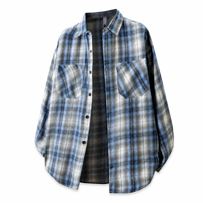 Unisex Casual Loose Fit Plaid Button Down Shirt Top for Men and Women