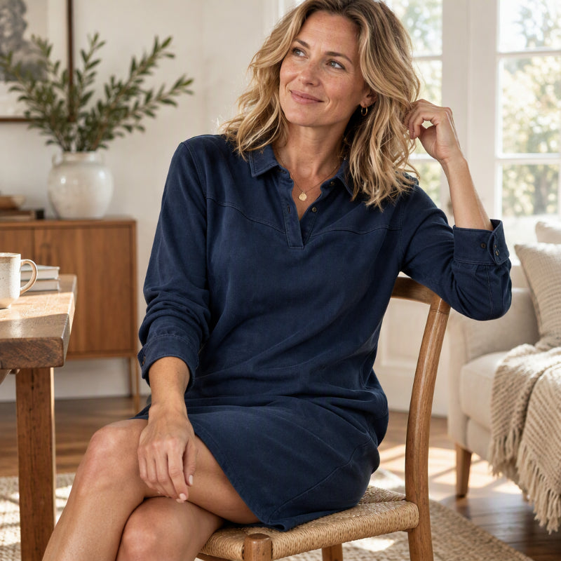 ✨ Refined Texture, Easy One-Piece Styling | Women's Elegant Faux Suede Shirt Dress