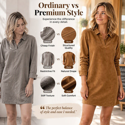 ✨ Refined Texture, Easy One-Piece Styling | Women's Elegant Faux Suede Shirt Dress