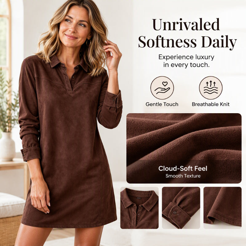 ✨ Refined Texture, Easy One-Piece Styling | Women's Elegant Faux Suede Shirt Dress