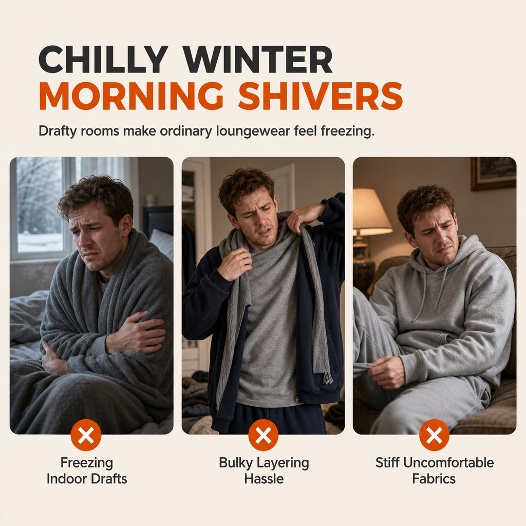 Men's Winter Warm Lamb Wool Hooded Sweatshirt and Pants 2 Piece Set
