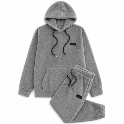 Men's Winter Warm Lamb Wool Hooded Sweatshirt and Pants 2 Piece Set