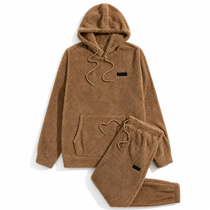 Men's Winter Warm Lamb Wool Hooded Sweatshirt and Pants 2 Piece Set