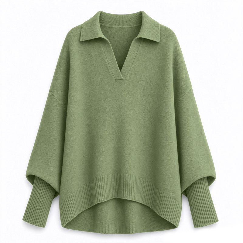 Women's Loose Fit Collared Knit Sweater Casual Slouchy Solid Color Long Sleeve Knitwear