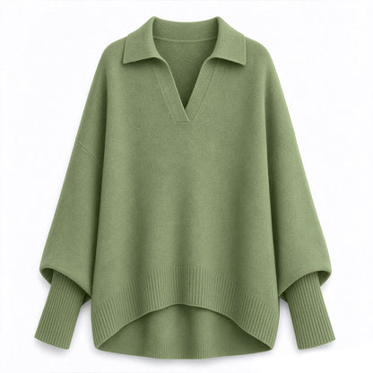 Women's Loose Fit Collared Knit Sweater Casual Slouchy Solid Color Long Sleeve Knitwear