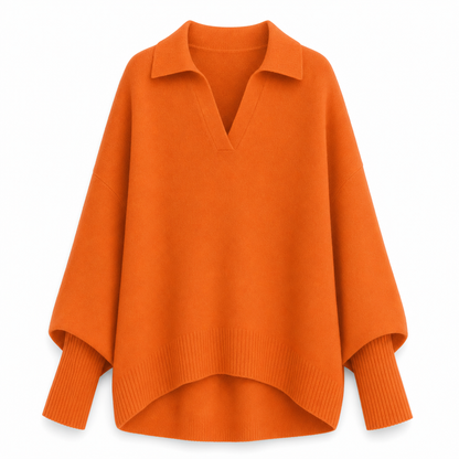 Women's Loose Fit Collared Knit Sweater Casual Slouchy Solid Color Long Sleeve Knitwear