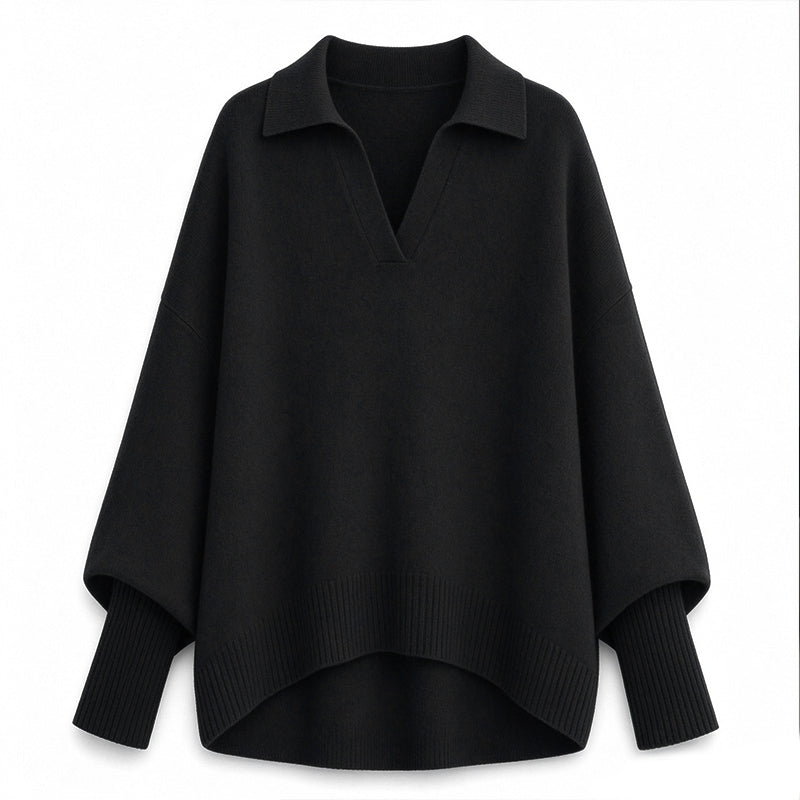 Women's Loose Fit Collared Knit Sweater Casual Slouchy Solid Color Long Sleeve Knitwear