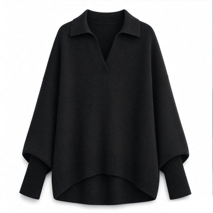 Women's Loose Fit Collared Knit Sweater Casual Slouchy Solid Color Long Sleeve Knitwear