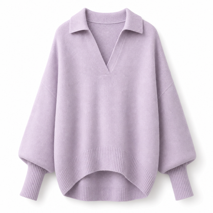Women's Loose Fit Collared Knit Sweater Casual Slouchy Solid Color Long Sleeve Knitwear