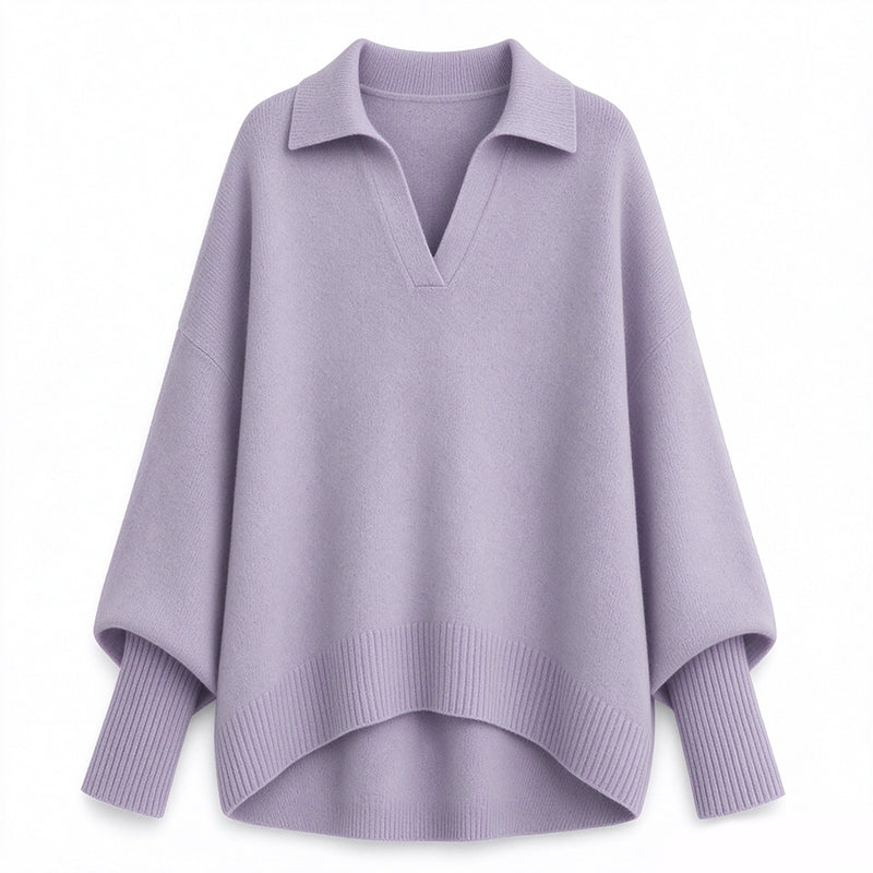 Women's Loose Fit Collared Knit Sweater Casual Slouchy Solid Color Long Sleeve Knitwear
