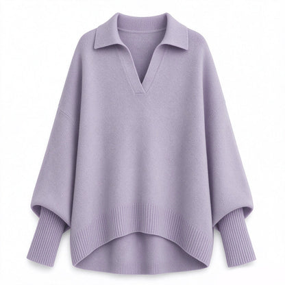 Women's Loose Fit Collared Knit Sweater Casual Slouchy Solid Color Long Sleeve Knitwear