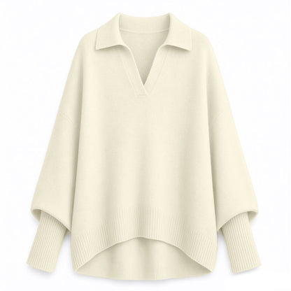 Women's Loose Fit Collared Knit Sweater Casual Slouchy Solid Color Long Sleeve Knitwear