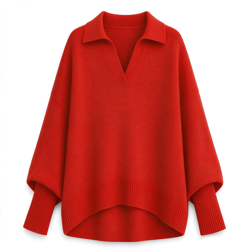 Women's Loose Fit Collared Knit Sweater Casual Slouchy Solid Color Long Sleeve Knitwear