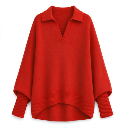 Women's Loose Fit Collared Knit Sweater Casual Slouchy Solid Color Long Sleeve Knitwear