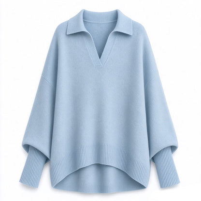 Women's Loose Fit Collared Knit Sweater Casual Slouchy Solid Color Long Sleeve Knitwear