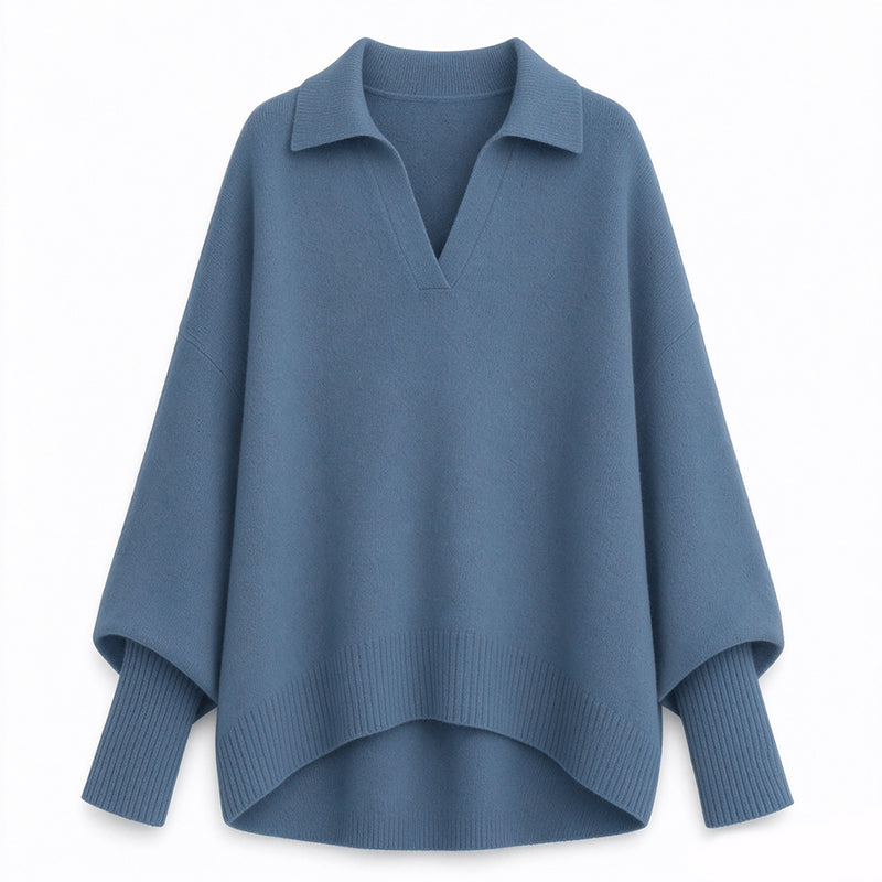 Women's Loose Fit Collared Knit Sweater Casual Slouchy Solid Color Long Sleeve Knitwear