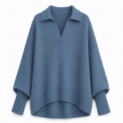 Women's Loose Fit Collared Knit Sweater Casual Slouchy Solid Color Long Sleeve Knitwear