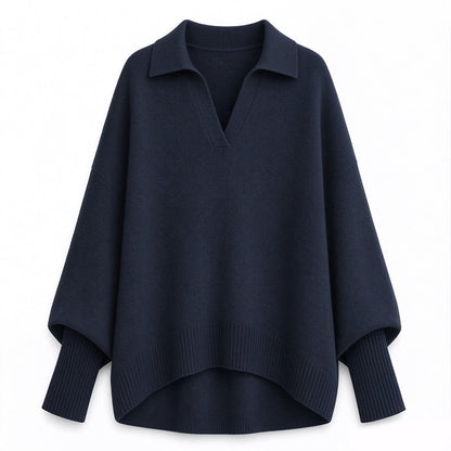 Women's Loose Fit Collared Knit Sweater Casual Slouchy Solid Color Long Sleeve Knitwear