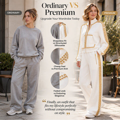 ✨ Eye-Catching Bead Detail, Leg-Elongating Silhouette | Women's Beaded Cropped Jacket and Wide-Leg Pants Set