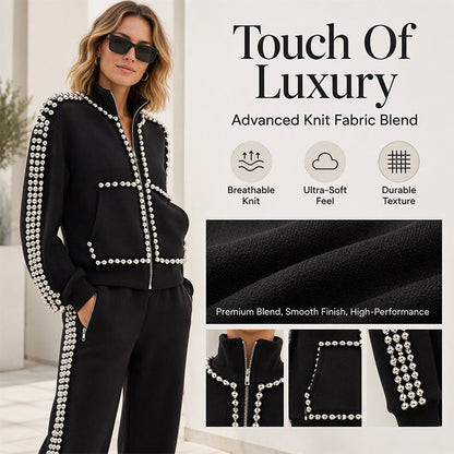 ✨ Eye-Catching Bead Detail, Leg-Elongating Silhouette | Women's Beaded Cropped Jacket and Wide-Leg Pants Set