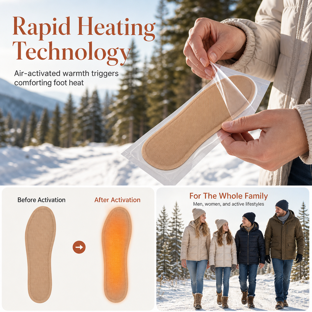🔥 Steady Warmth, All-Day Foot Comfort | Disposable Heating Insoles Constant Temperature Foot Warmers for Men Women and Kids