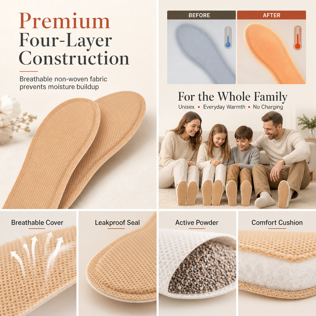 🔥 Steady Warmth, All-Day Foot Comfort | Disposable Heating Insoles Constant Temperature Foot Warmers for Men Women and Kids