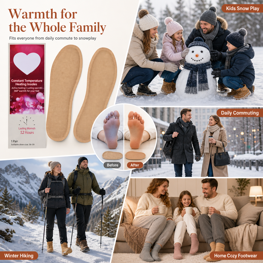 🔥 Steady Warmth, All-Day Foot Comfort | Disposable Heating Insoles Constant Temperature Foot Warmers for Men Women and Kids